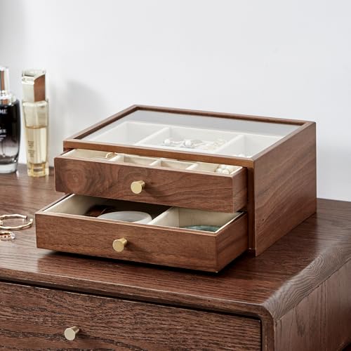 Black Walnut Wooden Jewelry Box for Women, 2 Layer - style: 2 Layer B
