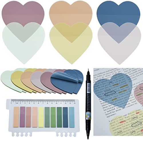 YOUDEFUL 800Pcs Transparent Sticky Note,2.76x2.76 Clear Heart Sticky Note - size: Heart Morandi