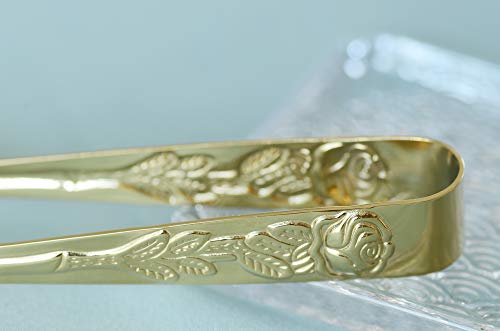 HINMAY 6PCS Mini Serving Tongs 4 Inches Small Rose Sugar Cube Tongs (Gold) - size: 4-Inch
