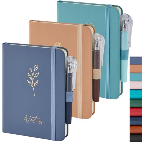 NIRMIRO 3 Pack Small Pocket Journaling Notebooks with Pen, A6 (3.7" x 5.7"), for Women/Men Work Writing Travel Business, School Office Supplies - color: 3 flower, size: A6