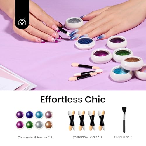 Beetles 8 Colors Chrome Powder for Gel Polish Nails Mirror Effect - color: Multicolor Mirror-8