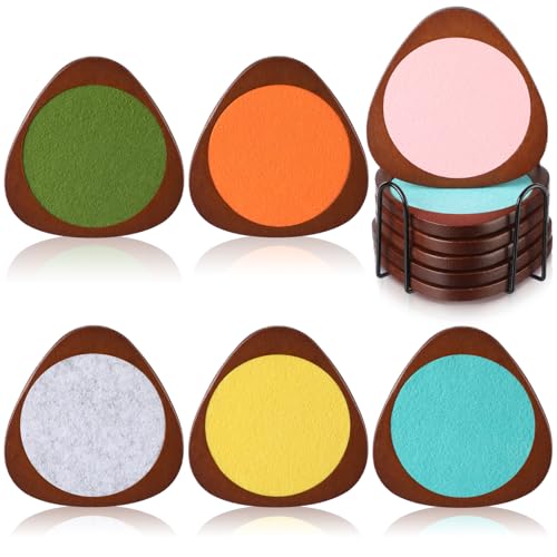 Newtay 6 Pcs Mid Century Modern Coasters Wood Absorbent Coaster,Multicolor - color: Colorful