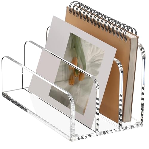 SANRUI Clear Acrylic Mail File Organizer Sorters for Desk, 3 slot Laddered - size: 3-Compartment ladder