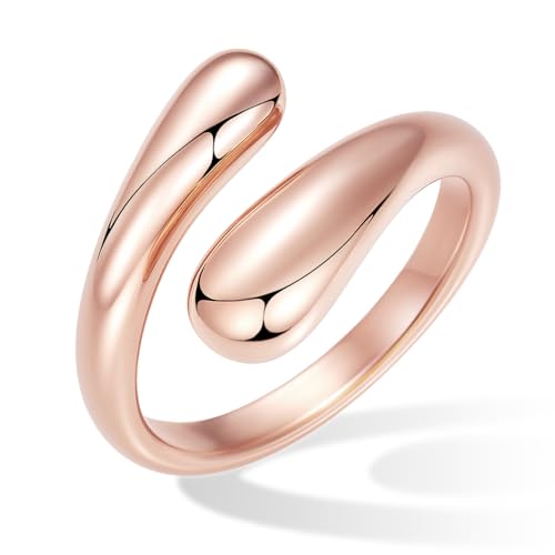 Non Tarnish Gold Chunky Rings for Women, 14K Gold Plated Statement Dome Rings Stacking Silver, Adjustable Mens Eternity Wedding Band Mixed Metal Jewelry Size 3-15 Half Size - color: RoseGold