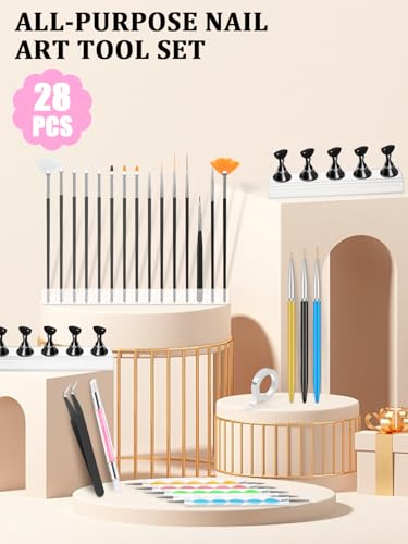 YOOVR 28-In-1 Nail Art Tools with Nail Stand Holder for Press on Painting - color: Black