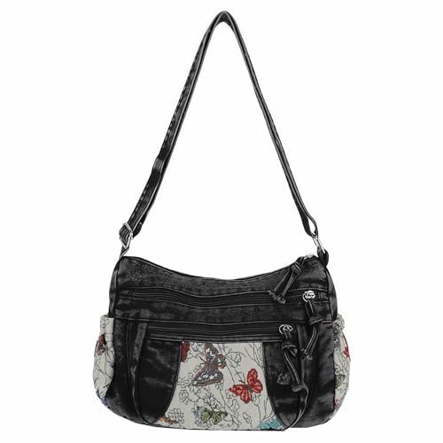 Black Denim Purse Crossbody Bags, Boho Hobo Crossbody Bags for Women, Casual Hippie Travel Purse with Lots of Pockets - color: Style2-black