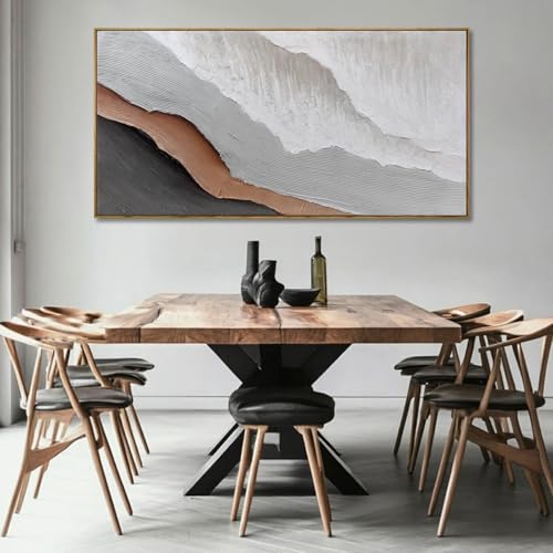 Textured White Wall Art,Grey Abstract Artwork,Large Framed Modern Pictures,Wave Landscape Oil Painting 24"x48"for Home Office Gallery - color: SOUGUAN-BHZ60120, size: 48"L x 24"W