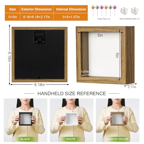 5x5 Brown Deep Shadow Box Picture Frame with HD Clear Glass - color: Brown, size: 5x5