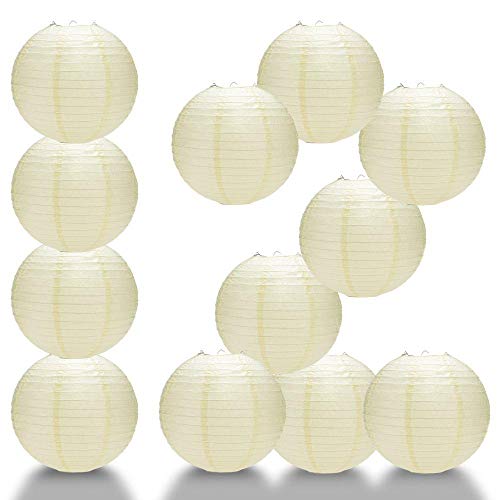 Paperlanternstore.com 12 Pack - 12 Inch Beige/Ivory Fine Line Premium Even Ribbing Paper Lantern, Extra Sturdy - color: Beige/Ivory Fine Line (12-pack), size: 12 Inch