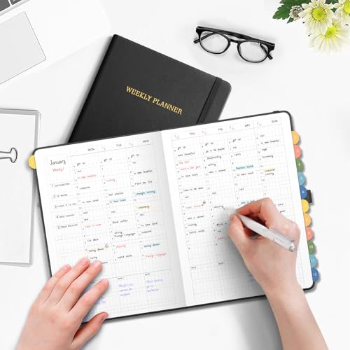 Undated Appointment Book, 52 Weekly & 12 Monthly Planner, A5 (5.7" x 8.3") - color: Black