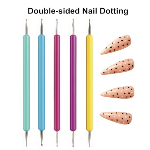 Nail Art Tools Set – 15pcs Nail Art Brushes, 5pcs Dual-Ended Dotting Pens, Nail Stand & Holder Kit, Brush Rack, Tweezers & Tape for DIY Nail Design