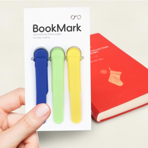 SMUK 3pcs Silicone Bookmarks for Women, Unique Automatic Book Markers for Book Lovers Reading Women Men Teens Teachers, Book Mark Book Page Keeper Reading Gifts for Reading Lovers - color: 1 Blue+ 1 Green+ 1 Yellow