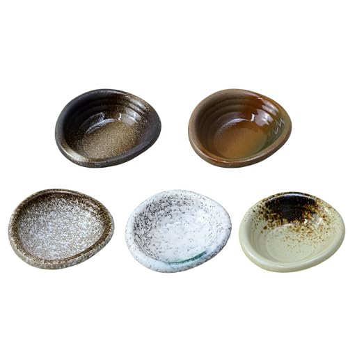 Colias Wing 3.5 Inch Retro Style Brown Stylish Design Multipurpose Porcelain Side Dish Bowl Seasoning Dishes Soy Dipping Sauce Dishes-Set of 5 - color: Set-of-5-Assorted-2