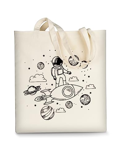 AUSVKAI Canvas Tote Bag Aesthetic Cute For Women College Grocery Bag Cotton Cloth Beach Totes Gift - color: Astronaunt Rocket