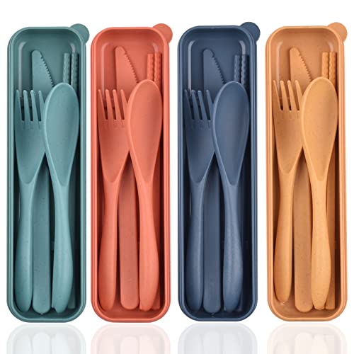Zoyiancy 4 Sets Cutlery Set, Reusable Spoon Knife Fork Chopsticks Lunch Box - color: Standard, 4 Colors