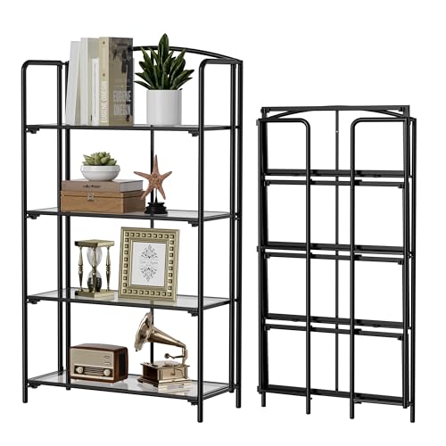 Crofy 4-Tier Wider Foldable Bookshelf, Black Frame & Transparent Shelves - color: Black Frame & Transparent Shelf, size: 4 Tier Wider