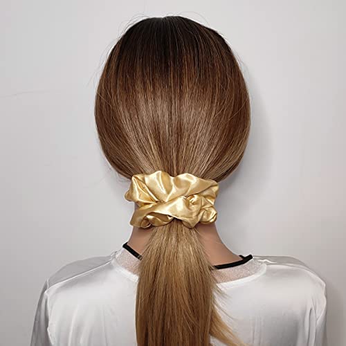 6 Pcs Satin Silk Hair Scrunchies Soft Hair Ties Fashion Hair Bands Hair Bow Ropes Hair Elastic Bracelet Ponytail Holders Hair Accessories for Women and Girls (4.5 Inch, Dark Gold) - color: Dark Gold