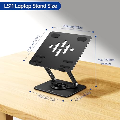 BESIGN Laptop Stand with 360° Rotating Base, Ergonomic Adjustable Notebook Riser, Foldable Computer Holder Compatible with 10-14" Laptops, LS11 Black - color: F-Dark Black-360°