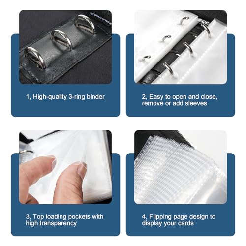 GEAoffice Mini Trading Card Binder 1 Pocket Holds 80 Cards, Zip Close, Blue - color: Blue-Dia