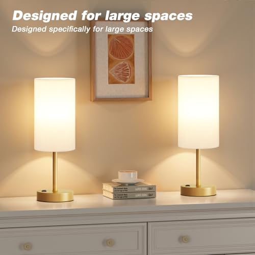 Fenmzee 17.4" Gold Lamp for Bedroom - Dimmable Touch, USB A+C, AC Outlet - color: White - Gold, size: 17.4"