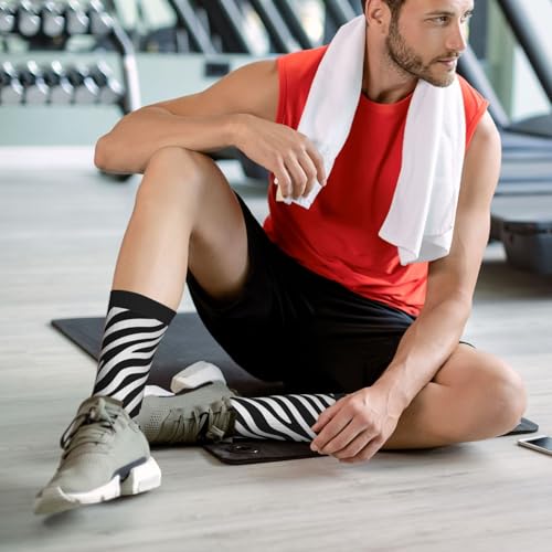 Crew Athletic Socks Funny Crazy Casual Sports Novelty Dress Socks for Women Men Running Hiking - color: Zebra Print Black White