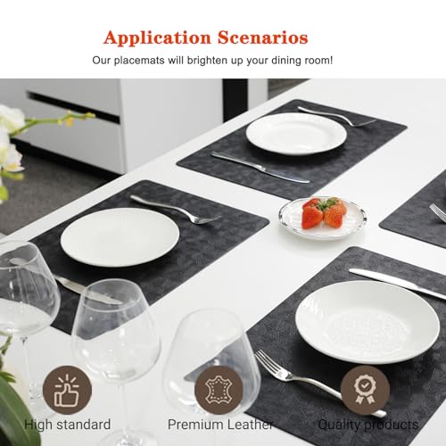 Black Halloween Vinyl Placemats Set of 6 Waterproof Table Mats - color: Black