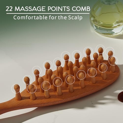 Wooden Scalp Massage Comb - Sandalwood Head Massager Tool, Gua Sha Brush for Women Men Hair Growth - size: long comb