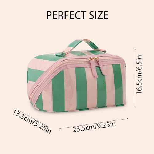 DYSHAYEN Travel Makeup Bag, Pink and Green Striped - color: Pink-Green
