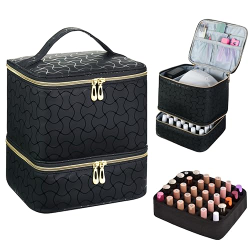 CTWWFS Nail Polish Organizer and Nail Lamp Case, Nail Kit Organizer Holds 30 Bottles (15ml - 0.5 fl.oz) and a Nail Lamp, Nail Polish Carrying Case with Manicure Tools Storage Sections (B-Black) - color: B-Black