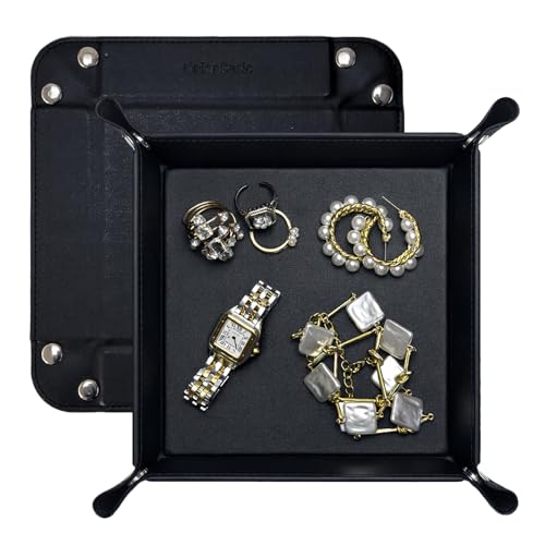 UnionBasic Small Valet Tray, Jewelry Tray for Rings Watches Earrings, Entryway Catchall Caddy for Coins Keys Change, Nightstand Bedside Valet Holder, Trays for Electronic Gadgets, Black - color: Black, size: 5.4" x 5.4" x 1.6"