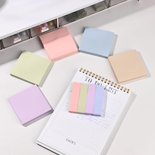 BAYTORY 6 Pads Pastel Sticky Notes, Memo Self-Stick Note (3x3 & 3x0.7 in) - size: 3x3 & 3x0.7 Inch