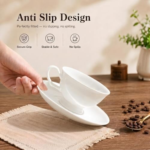 Fine Bone China Espresso Cups and Saucers Set of 4, 5 oz - color: 4Pcs Plain Set, size: 4 Count (Pack of 1)