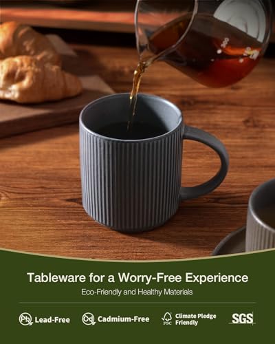 famiware Coffee Mug Set of 8, Star 12 oz Ceramic Mugs Cups Set with Handle - color: Star-Matte Dark Charcoal, size: 8 Count (Pack of 1)
