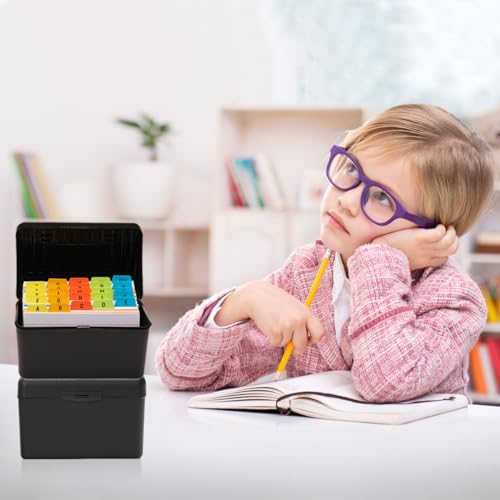 H4D 4x6 Index Card Holder with 100 Index Cards and 25 Dividers, Black - color: Black, size: 4"x6"