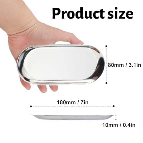 12 Pack 7 Inch Oval Stainless Steel Decorative Tray, Stainless Steel Tea Fruit Tray, 7 inch Silver Oval Trays for Bathroom Vanity, Jewelry, Perfume & Key Organizer (Silver) - size: 12 Pack 7 Inch