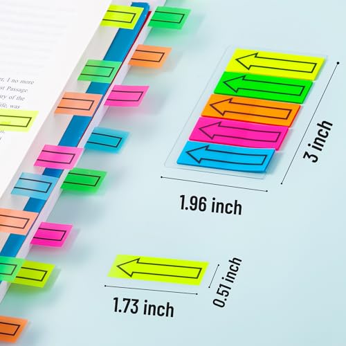 Golcellia Arrow Sticky Tabs & Flags - 900 Page Markers for Books, 5 Color Waterproof Tabs with Black Arrow Stickers - Ideal Page Markers Sticky Tabs for Books (9-Pack, 1.75"×0.53" mm) - color: Arrow, size: 7.9" x 5.5"