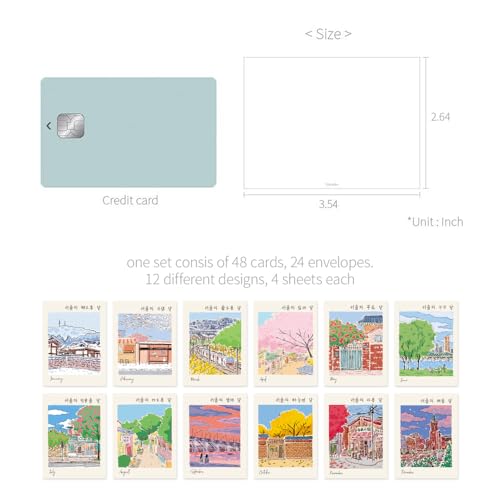Monolike Day by Day Card, 101 Seoul Twelve Months - Mix 48 Mini Single cards, 24 envelopes Package - color: 101 Seoul Twelve Months