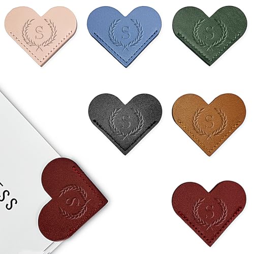 Initials Leather Heart Bookmarks 6 Pieces Cute Bookmark Couple Gift - size: Letter S, style: Alphabet Love (6 Pcs)