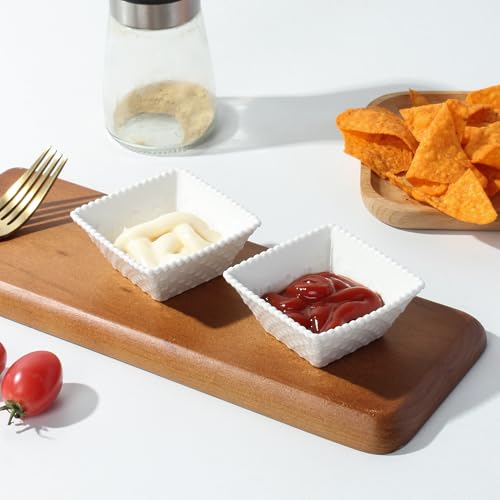 UIBFCWN 6 Pack Ceramic Dip Bowls Set, 2.3oz White Dipping Sauce Bowls/Dishes for Tomato Sauce, Pinch Bowls, Mini Appetizer Plates for Condiment - size: 2.3 oz Square-6 Pack