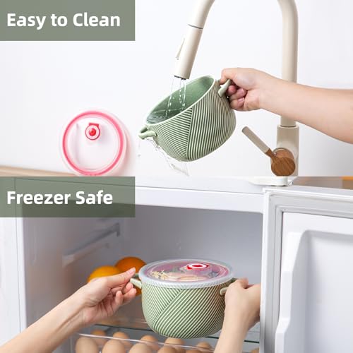 Ceramic Soup Bowl with Lid & Handle, Microwave Safe 32 oz, Green - color: Green, size: 1 pcs