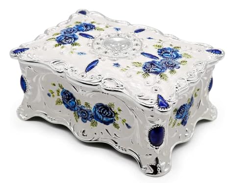 Hipiwe Antique Jewelry Trinket Box Metal Engraved Small Treasure Box - color: Silvery white, size: Small