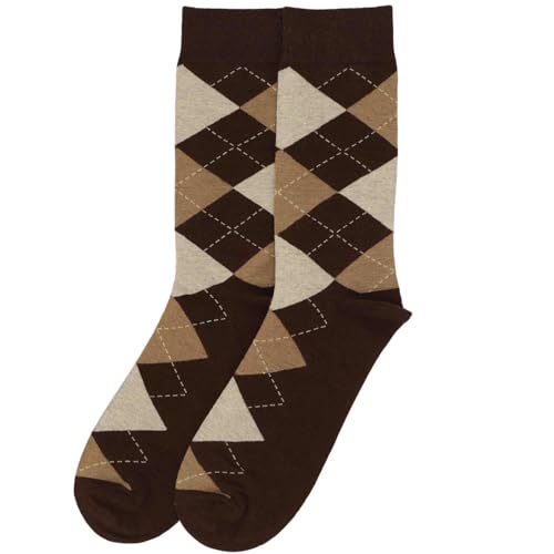 tiemart Men's Socks, Fits Men's Shoe Sizes 8-12 - color: Brown and Tan Argyle
