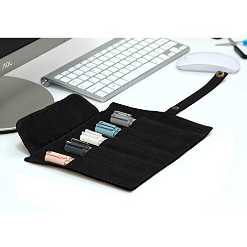 Canvas Stationery Handmade Foldable Rollup Pencil Case Travel Pen Holder Wrap Black - color: Black, size: 1