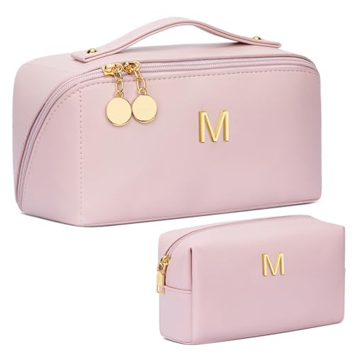 Initial Makeup Bag Personalized Gift for Women Teen Girls - color: Pink, style: M
