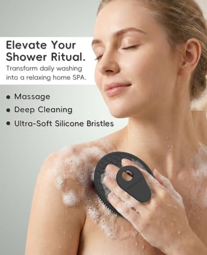 4 Pack Soft Silicone Shower Brush, Body Exfoliating Skin Massage Scrubber - color: Black(2p)+blue+mint