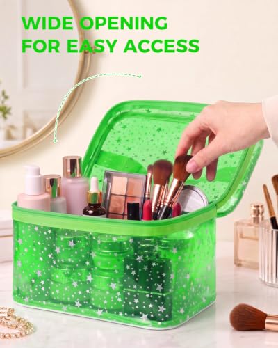 Star Clear Makeup Bag, Waterproof Travel Cosmetic Bag Toiletry bag,Green - color: Green
