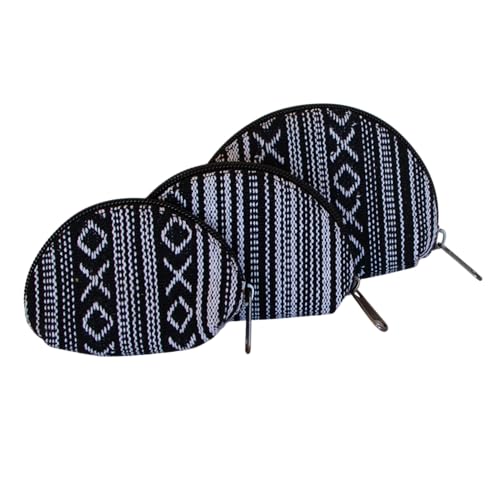 Set of 3 Handmade Boho Coin Purses – Cotton & Hemp Zip Pouches (Made in Kathmandu) | Small Travel Wallets for Coins, Keys & Cards | Ethnic Pattern Mini Bags (Black) - color: Black