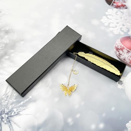 Initial Letter and Butterfly Charm Metal Feather Bookmark (Gold-C) - style: Gold-C