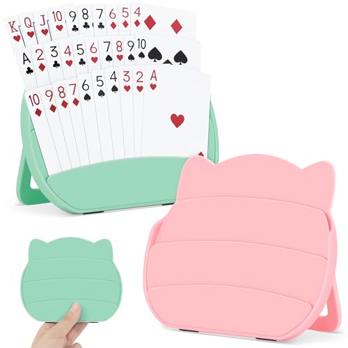Card Holders for Playing Cards, 2 Pack Playing Card Holder (Green & Pink) - color: Green & Pink