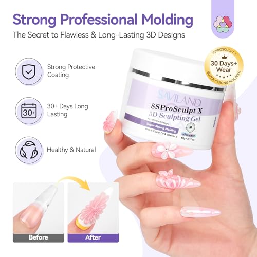 SAVILAND Pink 3D Molding Nail Sculpting Gel: 2.12 oz Solid Iridescent 3D Nail Gel for Professional Salon Use - color: Pink
